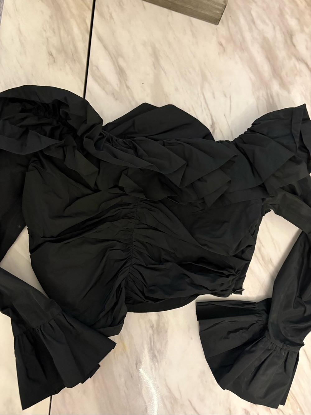 Zara Black Ruffled Off-Shoulder Blouse